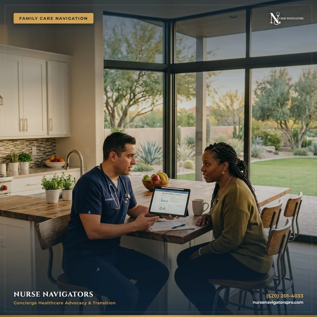 Nurse consulting with senior family